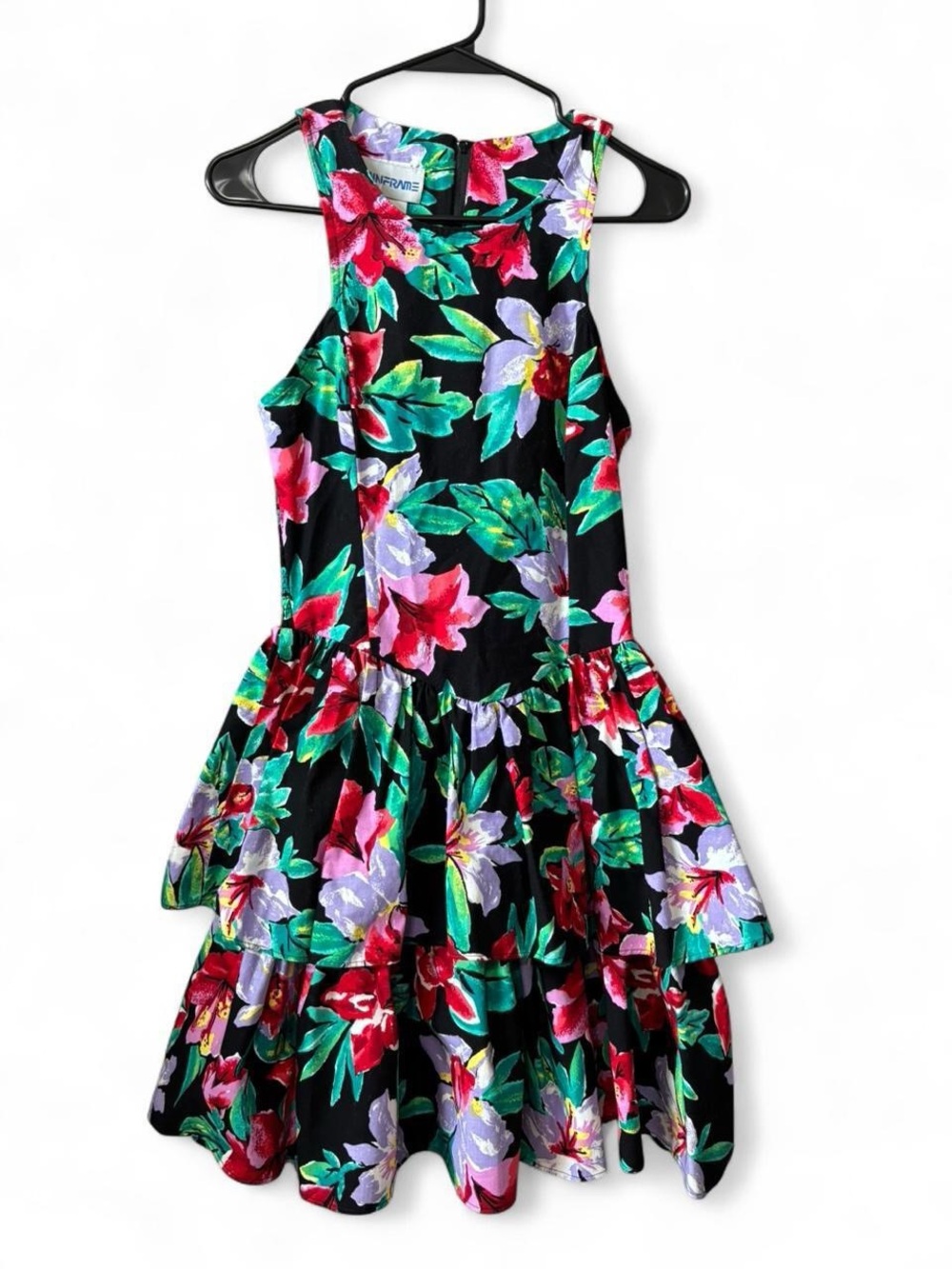 Vintage 80’s Floral Tiered Sundress - Black with Multicolor Flowers